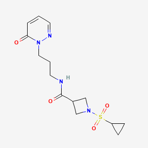 molecular formula C14H20N4O4S B2918463 1-(cyclopropylsulfonyl)-N-(3-(6-oxopyridazin-1(6H)-yl)propyl)azetidine-3-carboxamide CAS No. 1428380-03-3