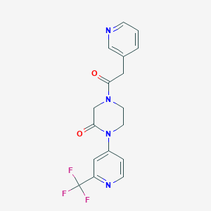 molecular formula C17H15F3N4O2 B2918519 4-(2-Pyridin-3-ylacetyl)-1-[2-(trifluoromethyl)pyridin-4-yl]piperazin-2-one CAS No. 2380143-31-5