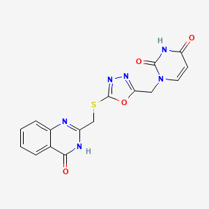molecular formula C16H12N6O4S B2918534 1-((5-(((4-氧代-3,4-二氢喹唑啉-2-基)甲基)硫代)-1,3,4-恶二唑-2-基)甲基)嘧啶-2,4(1H,3H)-二酮 CAS No. 1091460-67-1