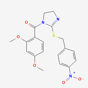 molecular formula C19H19N3O5S B2918538 (2,4-二甲氧基苯基)(2-((4-硝基苄基)硫)-4,5-二氢-1H-咪唑-1-基)甲苯酮 CAS No. 851802-23-8