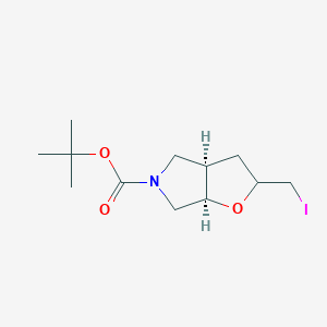 molecular formula C12H20INO3 B2918555 顺式-叔丁基 2-(碘甲基)四氢-2H-呋喃[2,3-c]吡咯-5(3H)-羧酸酯 CAS No. 1445949-63-2