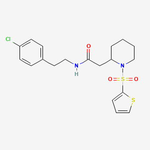 molecular formula C19H23ClN2O3S2 B2918572 N-(4-chlorophenethyl)-2-(1-(thiophen-2-ylsulfonyl)piperidin-2-yl)acetamide CAS No. 941905-54-0