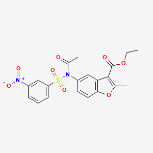 molecular formula C20H18N2O8S B2918583 2-甲基-5-(N-((3-硝基苯)磺酰基)乙酰氨基)苯并呋喃-3-羧酸乙酯 CAS No. 448210-01-3