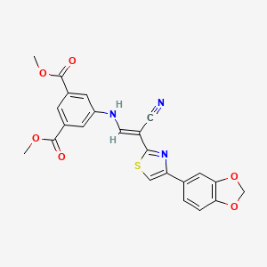 molecular formula C23H17N3O6S B2918623 (E)-二甲基 5-((2-(4-(苯并[d][1,3]二氧杂环-5-基)噻唑-2-基)-2-氰基乙烯基)氨基)间苯二甲酸酯 CAS No. 799771-42-9