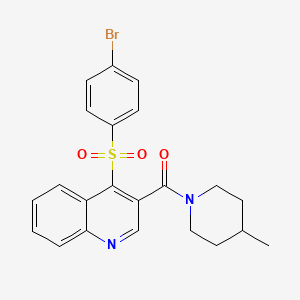 molecular formula C22H21BrN2O3S B2918628 (4-((4-Bromophenyl)sulfonyl)quinolin-3-yl)(4-methylpiperidin-1-yl)methanone CAS No. 1111164-64-7