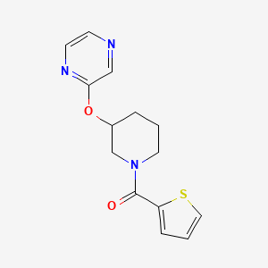 molecular formula C14H15N3O2S B2918631 (3-(Pyrazin-2-yloxy)piperidin-1-yl)(thiophen-2-yl)methanone CAS No. 2034473-71-5