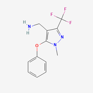 molecular formula C12H12F3N3O B2918635 [1-methyl-5-phenoxy-3-(trifluoromethyl)-1H-pyrazol-4-yl]methanamine CAS No. 956181-65-0