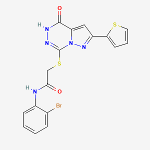 molecular formula C17H12BrN5O2S2 B2918638 N-(2-bromophenyl)-2-((oxo-8-(thiophen-2-yl)dihydropyrazolo[1,5-d][1,2,4]triazin-2-yl)thio)acetamide CAS No. 1207016-94-1
