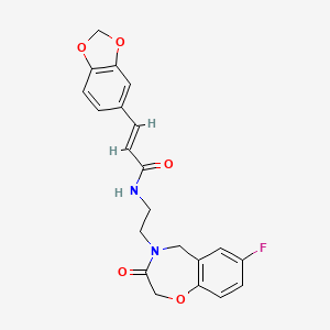 molecular formula C21H19FN2O5 B2918642 (E)-3-(benzo[d][1,3]dioxol-5-yl)-N-(2-(7-fluoro-3-oxo-2,3-dihydrobenzo[f][1,4]oxazepin-4(5H)-yl)ethyl)acrylamide CAS No. 1904609-38-6