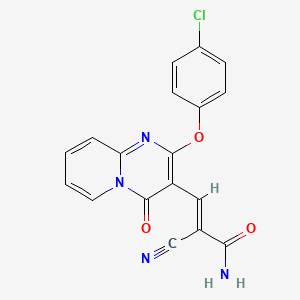 molecular formula C18H11ClN4O3 B2918650 (E)-3-(2-(4-chlorophenoxy)-4-oxo-4H-pyrido[1,2-a]pyrimidin-3-yl)-2-cyanoacrylamide CAS No. 620106-07-2