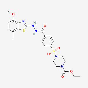 molecular formula C23H27N5O6S2 B2918651 4-((4-(2-(4-甲氧基-7-甲基苯并[d]噻唑-2-基)肼基羰基)苯基)磺酰基)哌嗪-1-甲酸乙酯 CAS No. 851987-83-2