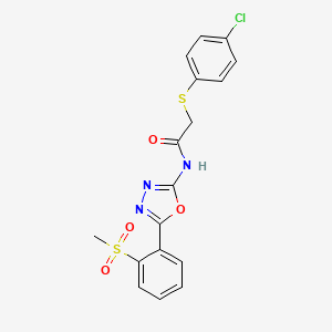 molecular formula C17H14ClN3O4S2 B2918656 2-((4-chlorophenyl)thio)-N-(5-(2-(methylsulfonyl)phenyl)-1,3,4-oxadiazol-2-yl)acetamide CAS No. 886926-53-0