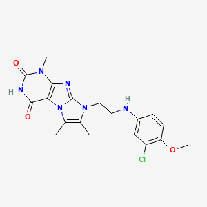 molecular formula C19H21ClN6O3 B2918667 8-(2-((3-chloro-4-methoxyphenyl)amino)ethyl)-1,6,7-trimethyl-1H-imidazo[2,1-f]purine-2,4(3H,8H)-dione CAS No. 923203-75-2