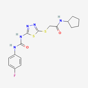 molecular formula C16H18FN5O2S2 B2918693 N-环戊基-2-[[5-[(4-氟苯基)氨基甲酰氨基]-1,3,4-噻二唑-2-基]硫代]乙酰胺 CAS No. 886936-26-1