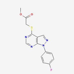 molecular formula C14H11FN4O2S B2918709 2-[1-(4-氟苯基)吡唑并[3,4-d]嘧啶-4-基]硫代乙酸甲酯 CAS No. 893910-99-1