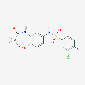 molecular formula C17H16ClFN2O4S B2918724 3-chloro-N-(3,3-dimethyl-4-oxo-2,3,4,5-tetrahydrobenzo[b][1,4]oxazepin-7-yl)-4-fluorobenzenesulfonamide CAS No. 922133-39-9