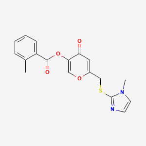 molecular formula C18H16N2O4S B2918735 6-(((1-methyl-1H-imidazol-2-yl)thio)methyl)-4-oxo-4H-pyran-3-yl 2-methylbenzoate CAS No. 896306-96-0