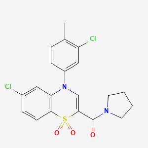 molecular formula C20H18Cl2N2O3S B2918737 1-{4-[(cyclopropylcarbonyl)amino]phenyl}-N-[(5-methyl-2-furyl)methyl]cyclobutanecarboxamide CAS No. 1251691-48-1