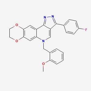 molecular formula C26H20FN3O3 B2918741 14-(4-Fluorophenyl)-17-[(2-methoxyphenyl)methyl]-4,7-dioxa-12,13,17-triazatetracyclo[8.7.0.0^{3,8}.0^{11,15}]heptadeca-1,3(8),9,11,13,15-hexaene CAS No. 866349-58-8