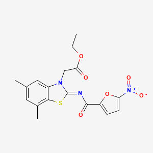 molecular formula C18H17N3O6S B2918763 2-[5,7-二甲基-2-(5-硝基呋喃-2-羰基)亚氨基-1,3-苯并噻唑-3-基]乙酸乙酯 CAS No. 1322025-70-6