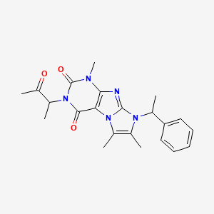 molecular formula C22H25N5O3 B2918767 4,7,8-Trimethyl-2-(3-oxobutan-2-yl)-6-(1-phenylethyl)purino[7,8-a]imidazole-1,3-dione CAS No. 919030-85-6