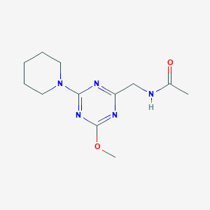 molecular formula C12H19N5O2 B2918791 N-((4-methoxy-6-(piperidin-1-yl)-1,3,5-triazin-2-yl)methyl)acetamide CAS No. 2034352-19-5