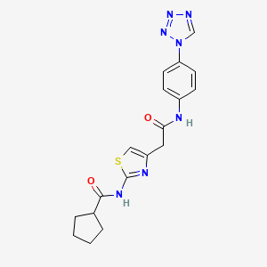 molecular formula C18H19N7O2S B2918793 N-(4-(2-((4-(1H-tetrazol-1-yl)phenyl)amino)-2-oxoethyl)thiazol-2-yl)cyclopentanecarboxamide CAS No. 1207032-11-8