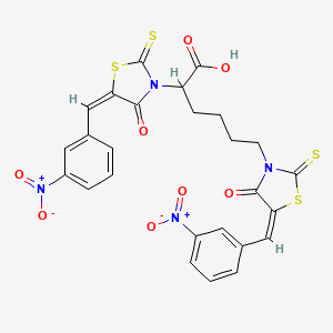 molecular formula C26H20N4O8S4 B2918795 2,6-bis((E)-5-(3-nitrobenzylidene)-4-oxo-2-thioxothiazolidin-3-yl)hexanoic acid CAS No. 13112-36-2