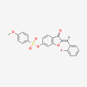molecular formula C22H15FO6S B2918824 (2Z)-2-(2-氟苄叉基)-3-氧代-2,3-二氢-1-苯并呋喃-6-基 4-甲氧基苯磺酸盐 CAS No. 929429-50-5
