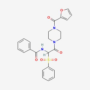 molecular formula C24H23N3O6S B2918878 N-{2-[4-(2-呋喃基羰基)哌嗪基]-2-氧代-1-(苯磺酰基)乙基}苯甲酰胺 CAS No. 1025032-64-7