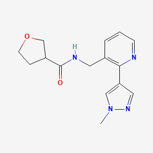 molecular formula C15H18N4O2 B2918887 N-((2-(1-methyl-1H-pyrazol-4-yl)pyridin-3-yl)methyl)tetrahydrofuran-3-carboxamide CAS No. 2034468-59-0
