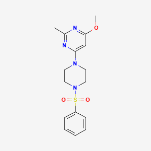 molecular formula C16H20N4O3S B2918944 4-甲氧基-2-甲基-6-(4-(苯磺酰基)哌嗪-1-基)嘧啶 CAS No. 941909-20-2