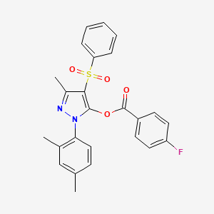 molecular formula C25H21FN2O4S B2918955 1-(2,4-dimethylphenyl)-3-methyl-4-(phenylsulfonyl)-1H-pyrazol-5-yl 4-fluorobenzoate CAS No. 851094-25-2