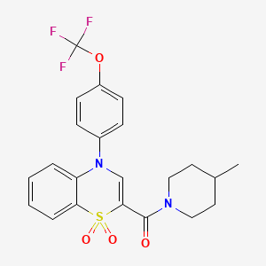 molecular formula C22H21F3N2O4S B2918959 {1,1-dioxido-4-[4-(trifluoromethoxy)phenyl]-4H-1,4-benzothiazin-2-yl}(4-methylpiperidin-1-yl)methanone CAS No. 1251561-63-3