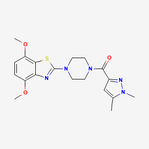 molecular formula C19H23N5O3S B2918966 (4-(4,7-dimethoxybenzo[d]thiazol-2-yl)piperazin-1-yl)(1,5-dimethyl-1H-pyrazol-3-yl)methanone CAS No. 1013771-21-5