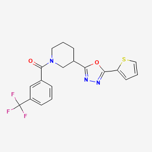 molecular formula C19H16F3N3O2S B2918969 (3-(5-(Thiophen-2-yl)-1,3,4-oxadiazol-2-yl)piperidin-1-yl)(3-(trifluoromethyl)phenyl)methanone CAS No. 1105226-49-0