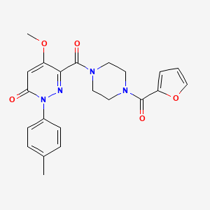 molecular formula C22H22N4O5 B2919005 6-(4-(furan-2-carbonyl)piperazine-1-carbonyl)-5-methoxy-2-(p-tolyl)pyridazin-3(2H)-one CAS No. 941879-46-5