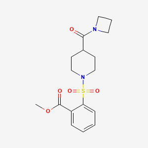 molecular formula C17H22N2O5S B2919051 2-[4-(Azetidine-1-carbonyl)piperidino]sulfonylbenzoic acid methyl ester CAS No. 923790-99-2
