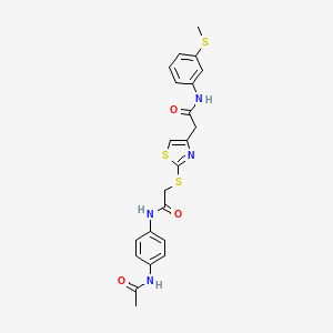 molecular formula C22H22N4O3S3 B2919054 N-(4-乙酰氨基苯基)-2-((4-(2-((3-(甲硫基)苯基)氨基)-2-氧代乙基)噻唑-2-基)硫代)乙酰胺 CAS No. 941961-30-4