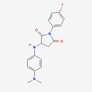 molecular formula C18H18FN3O2 B2919071 3-((4-(二甲氨基)苯基)氨基)-1-(4-氟苯基)吡咯烷-2,5-二酮 CAS No. 1009289-74-0
