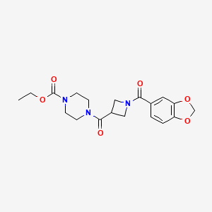 molecular formula C19H23N3O6 B2919077 Ethyl 4-(1-(benzo[d][1,3]dioxole-5-carbonyl)azetidine-3-carbonyl)piperazine-1-carboxylate CAS No. 1396875-28-7