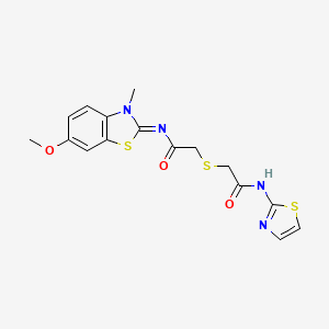 molecular formula C16H16N4O3S3 B2919096 (Z)-N-(6-methoxy-3-methylbenzo[d]thiazol-2(3H)-ylidene)-2-((2-oxo-2-(thiazol-2-ylamino)ethyl)thio)acetamide CAS No. 851716-85-3