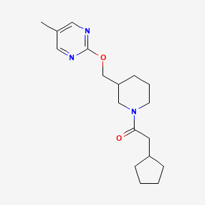 molecular formula C18H27N3O2 B2919118 2-Cyclopentyl-1-[3-[(5-methylpyrimidin-2-yl)oxymethyl]piperidin-1-yl]ethanone CAS No. 2380041-23-4
