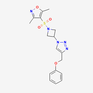 molecular formula C17H19N5O4S B2919143 3,5-dimethyl-4-((3-(4-(phenoxymethyl)-1H-1,2,3-triazol-1-yl)azetidin-1-yl)sulfonyl)isoxazole CAS No. 2034592-88-4