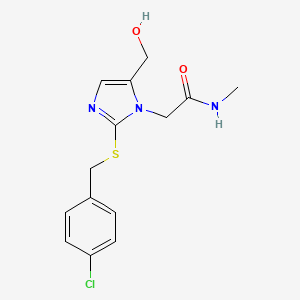 molecular formula C14H16ClN3O2S B2919144 2-(2-((4-chlorobenzyl)thio)-5-(hydroxymethyl)-1H-imidazol-1-yl)-N-methylacetamide CAS No. 923194-56-3