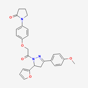 molecular formula C26H25N3O5 B2919147 1-(4-{2-[5-(furan-2-yl)-3-(4-methoxyphenyl)-4,5-dihydro-1H-pyrazol-1-yl]-2-oxoethoxy}phenyl)pyrrolidin-2-one CAS No. 920626-13-7
