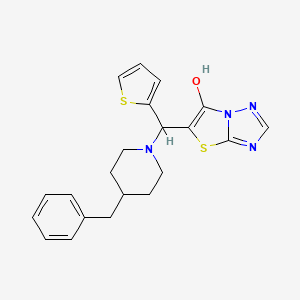 molecular formula C21H22N4OS2 B2919149 5-((4-Benzylpiperidin-1-yl)(thiophen-2-yl)methyl)thiazolo[3,2-b][1,2,4]triazol-6-ol CAS No. 868220-92-2