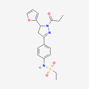molecular formula C18H21N3O4S B2919153 N-(4-(5-(furan-2-yl)-1-propionyl-4,5-dihydro-1H-pyrazol-3-yl)phenyl)ethanesulfonamide CAS No. 714263-19-1