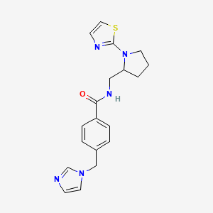 molecular formula C19H21N5OS B2919168 4-((1H-imidazol-1-yl)methyl)-N-((1-(thiazol-2-yl)pyrrolidin-2-yl)methyl)benzamide CAS No. 1705840-05-6
