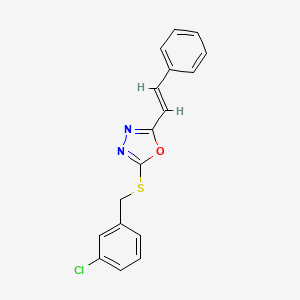 molecular formula C17H13ClN2OS B2919182 3-chlorobenzyl 5-[(E)-2-phenylethenyl]-1,3,4-oxadiazol-2-yl sulfide CAS No. 478047-55-1